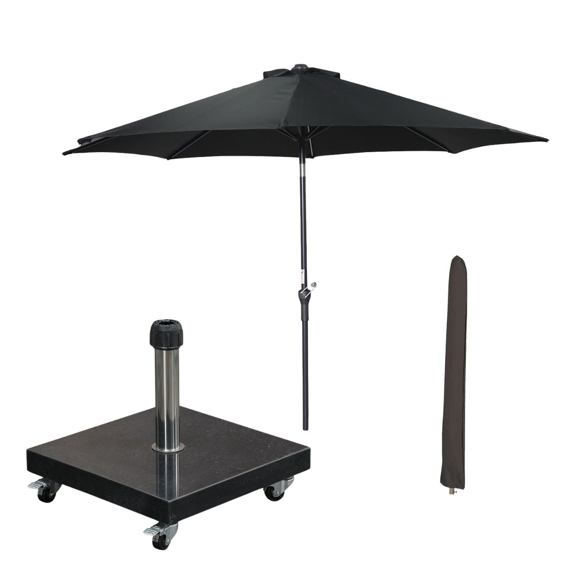 Garden Impressions stokparasol Lotus zwart Ø300 cm met Eureka voet en hoes