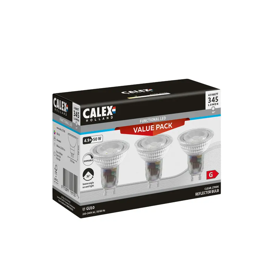 Calex LED reflectorlamp - SMD - zilverkleur - GU10 - 4,9W - 3 stuks - dimbaar
