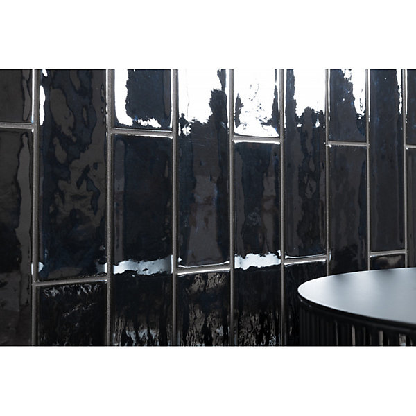 Carrelage mur effet zellige noir 6,5x26,6 cm CROMIA26 ACCIAIO