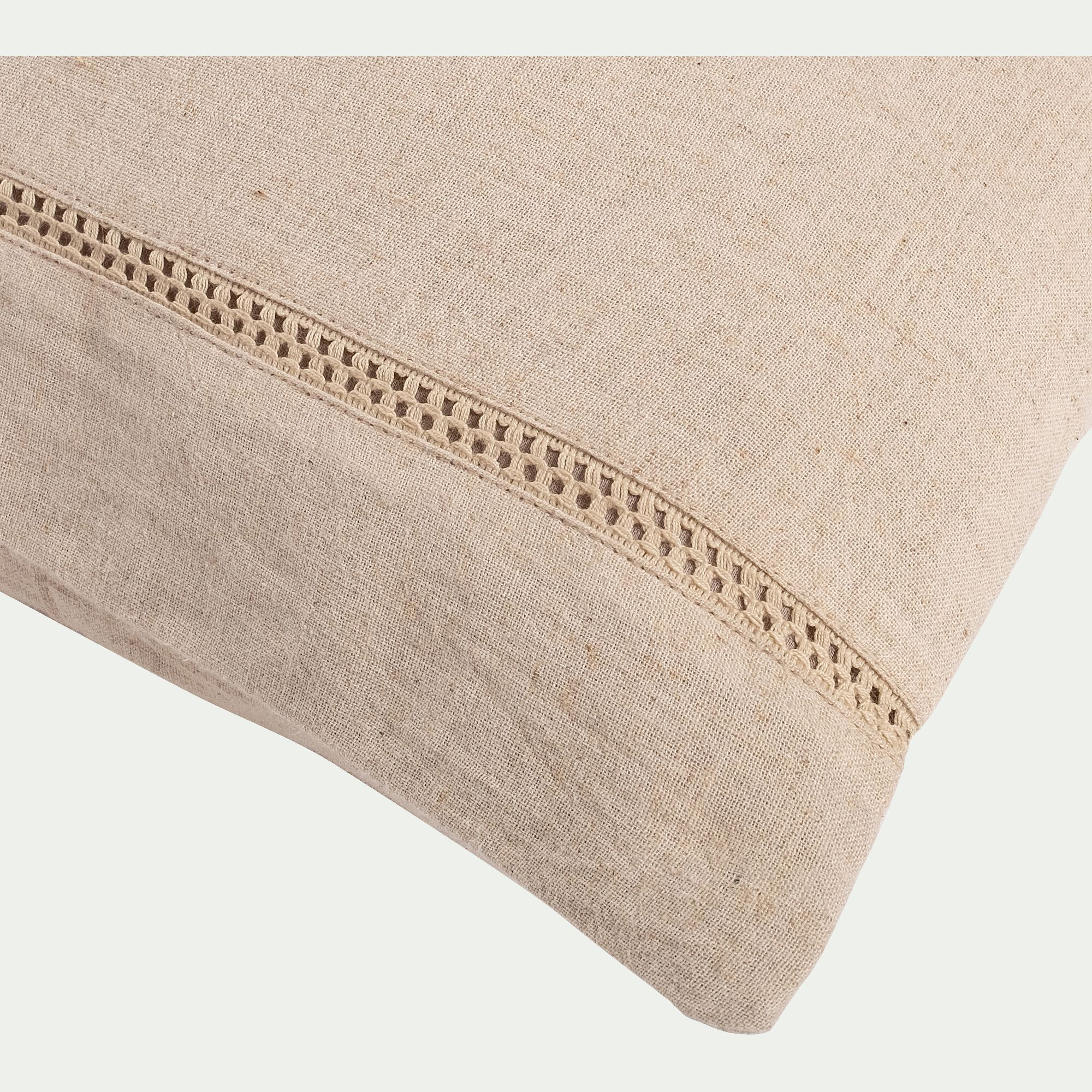 LAUZON - Coussin en lin et coton finition liseré 45x45cm - beige