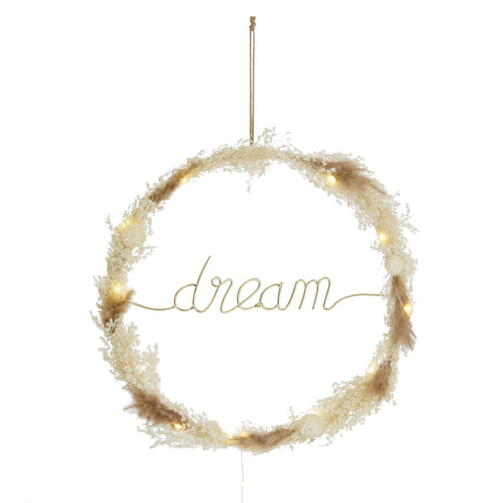 MIMIZAN - Déco lumineuse en métal doré et éléments naturels séchés 14 LEDS