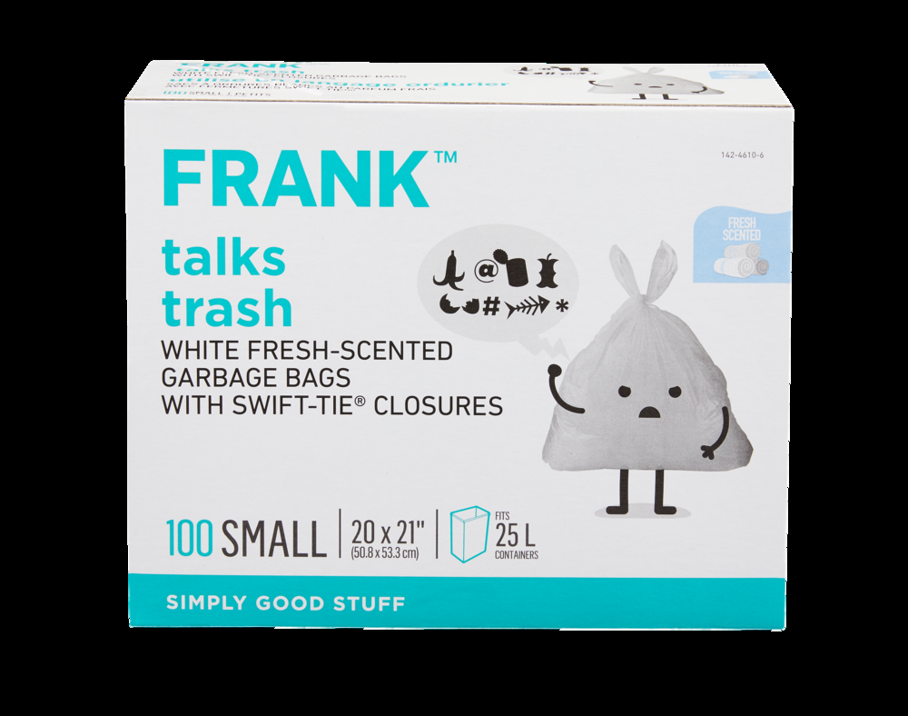 FRANK Small Swift-Tie Fresh Scented Garbage Bags, 100-pk, White, 25-L