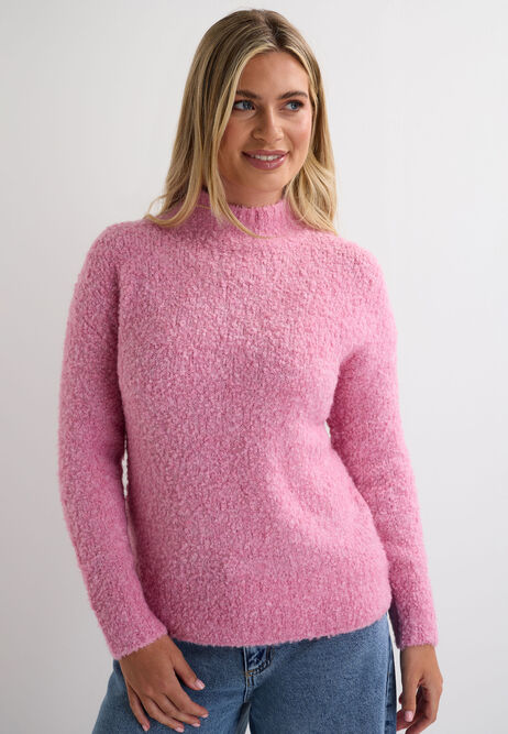 Womens Pink Boucle Wool Blend Jumper