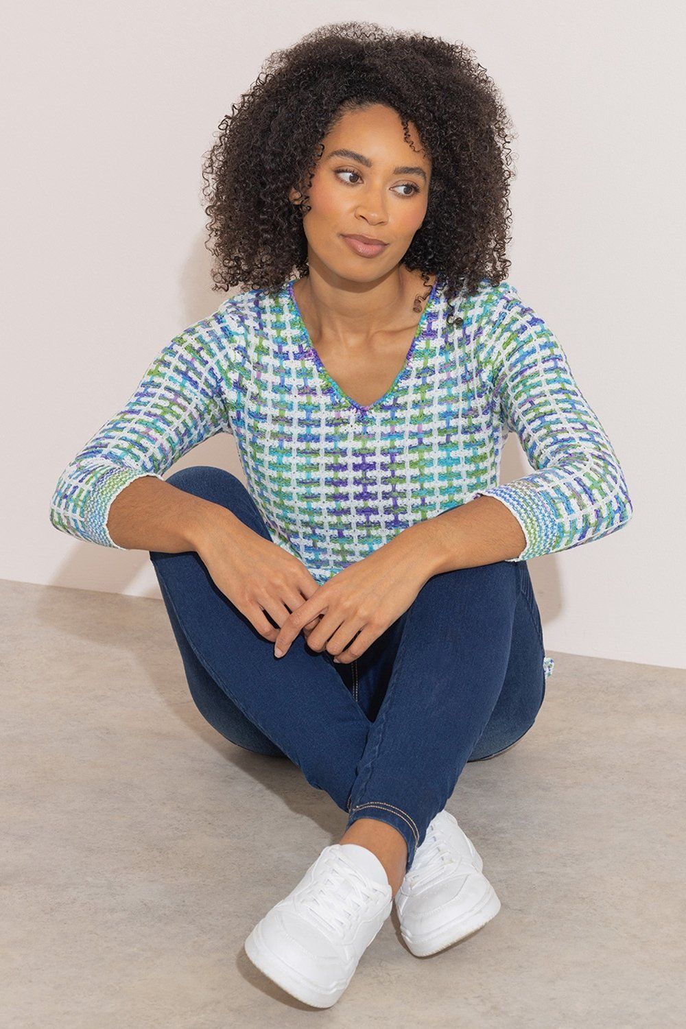 Klass. Ribbon Knit V Neck Patterned Jumper