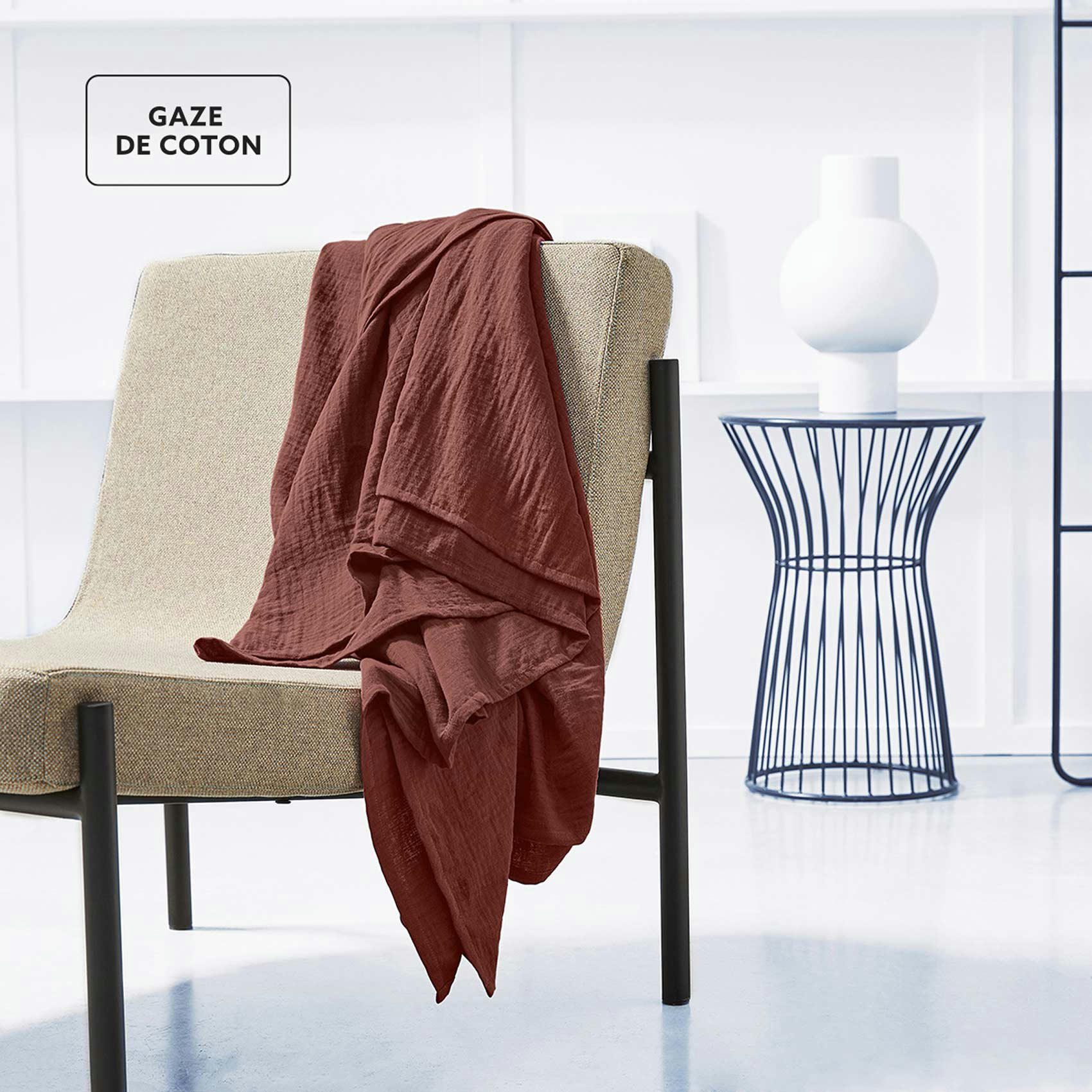 ESSENTIAL - Plaid xl en gaze de coton terracotta 200 x 150