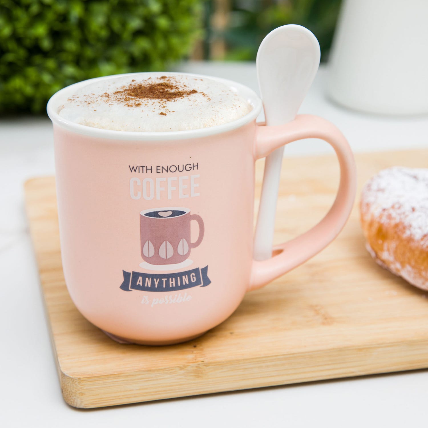 Mug caffè rosa 400 ml con cucchiaino
