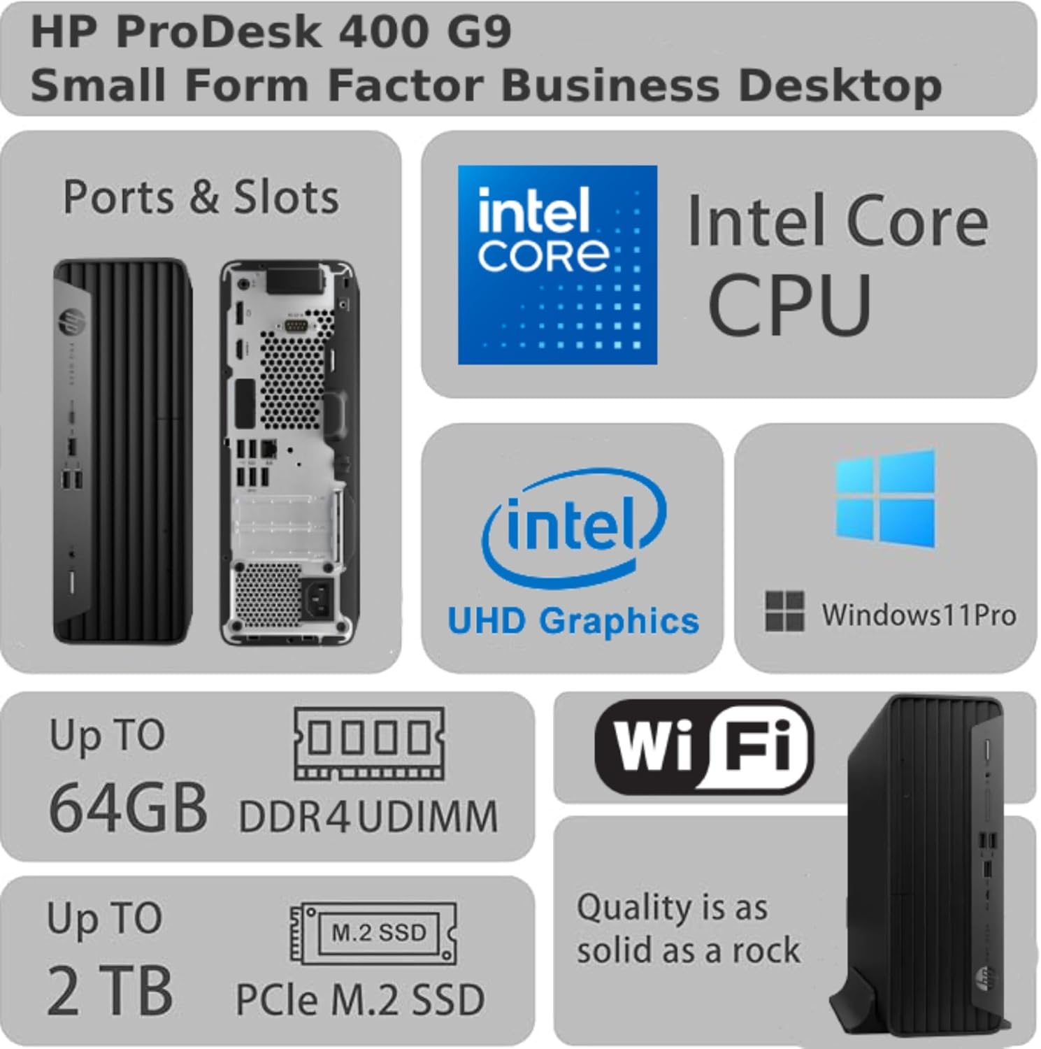 HP ProDesk 400 G9 SFF Business Desktop Computer  Intel CPU  32GB RAM  1TB PCle SSD  Dual 4K Display Support  USB-C  HDMl  RJ-45  Wi-Fi  Wired Keyboard & Mouse  Windows 11 Pro