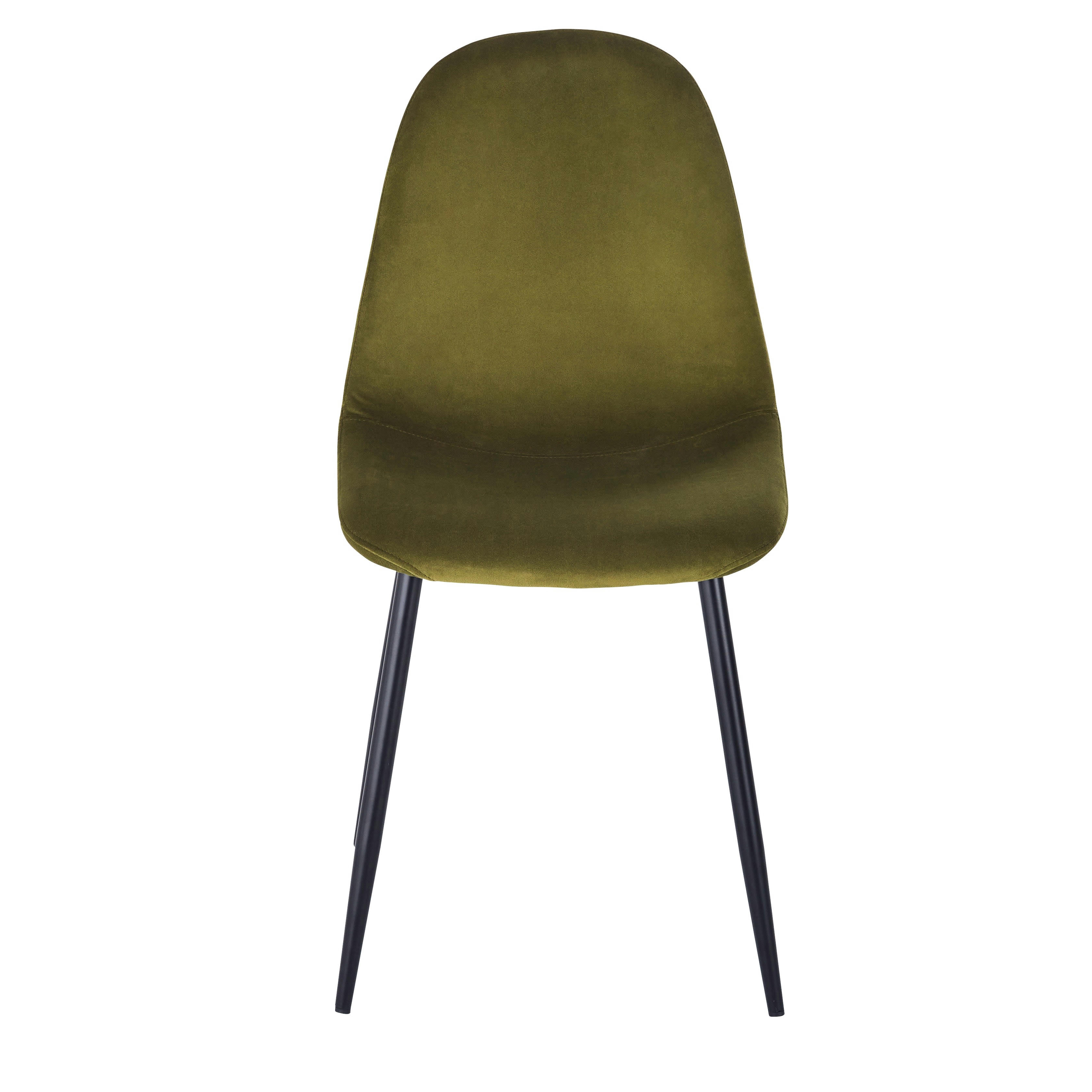 Clyde - Chaise en velours recyclé vert kaki et pieds en métal noir