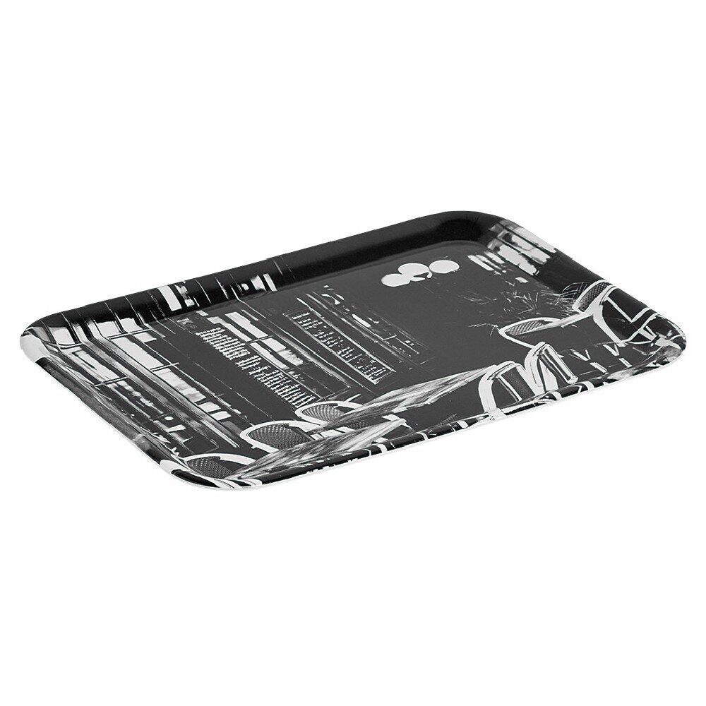 Plateau rectangulaire mélamine design bistrot noir et blanc