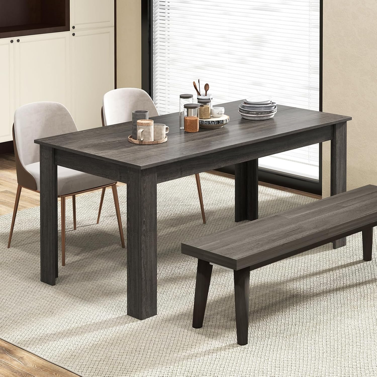 Giantex Dining Table, 63 L x 31.5 W x 30 H Large Farmhouse Center Table with 330LBS Capacity, Kitchen Table for Living Room, Home Office, Dinette, Dinner, Dining Room, Restaurant, Grey