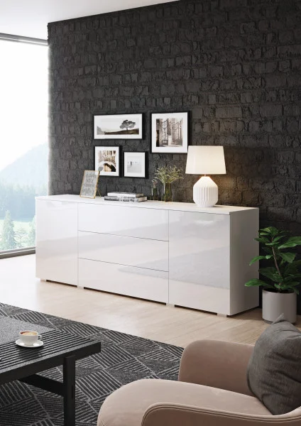 Komoda PARMA 150 cm, biały/biały połysk