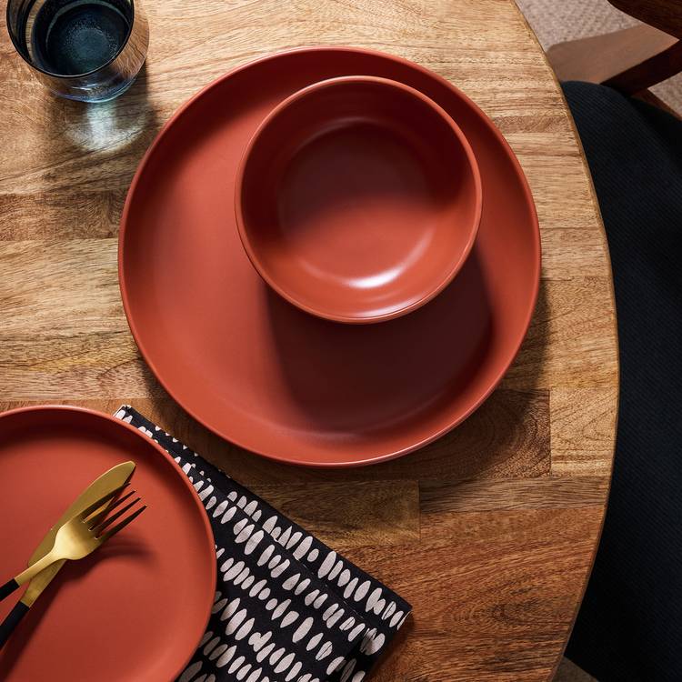 Habitat 12 Piece Stoneware Dinner Set - Rust