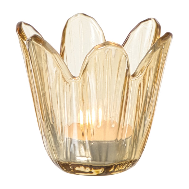 Waxinelichthouder bloem - geel - &Oslash;8.5x8 cm