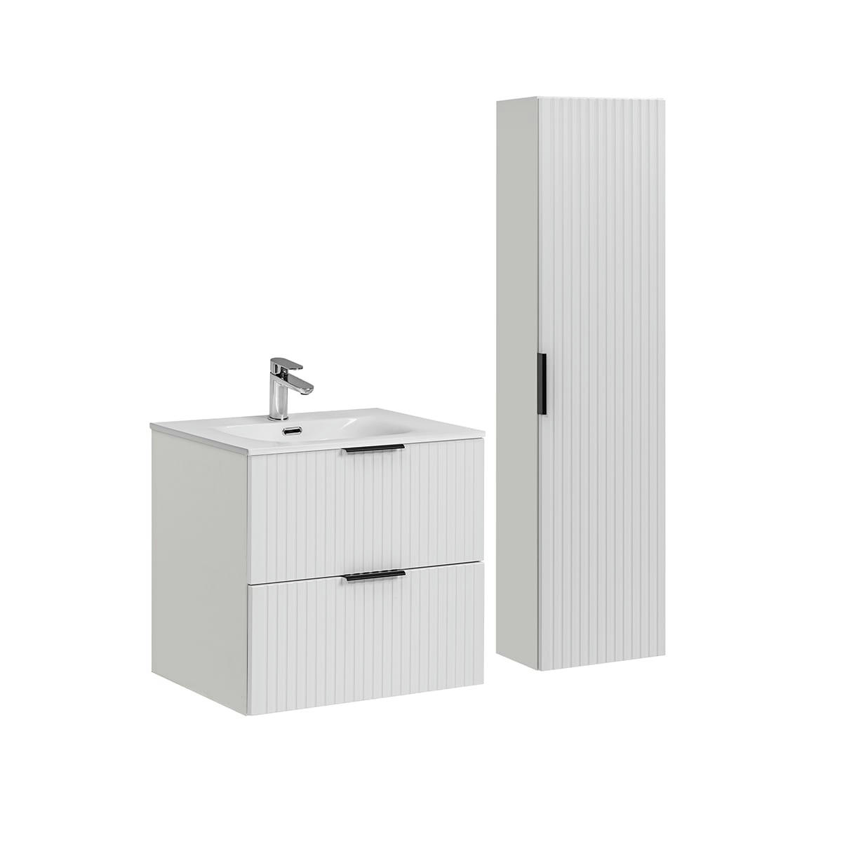 - Ensemble meuble simple vasque encastrée 60cm et colonne blanc