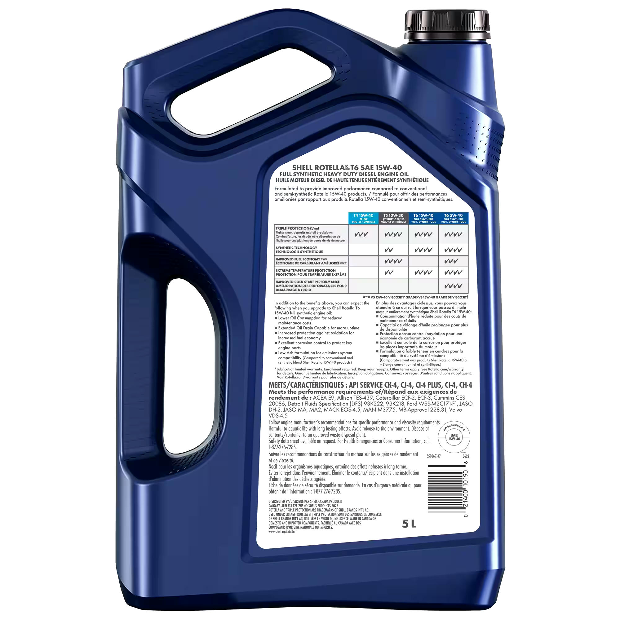 Shell Rotella T6 15W-40 Synthetic Heavy Duty Diesel Engine Oil, 5-L