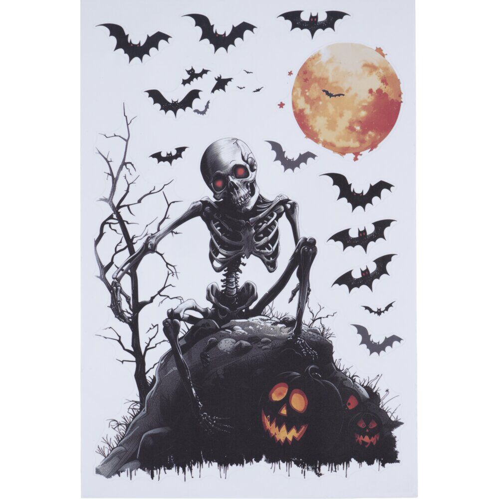 Sticker autocollant Halloween x4 squelette assis papier noir 29,5x45cm