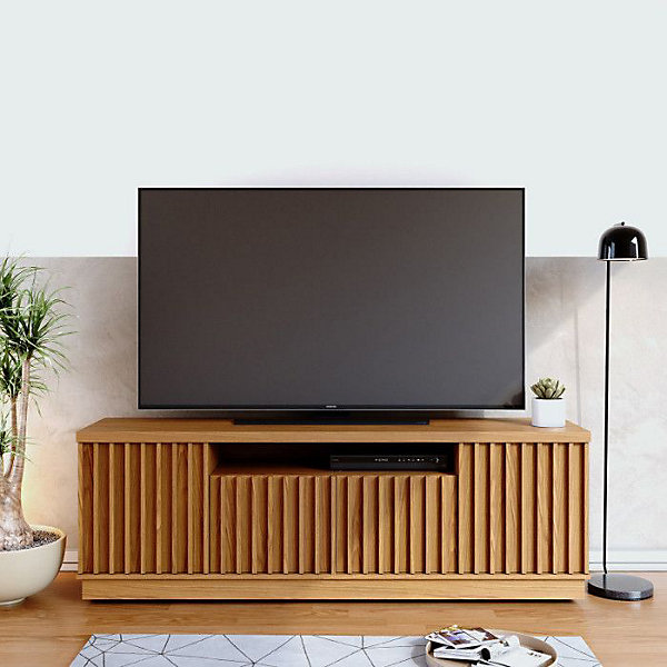 Meuble TV - AMAZONAS - 70 Pouces - Imitation Chêne - 4 Portes - 7 Niches - 6 Roulettes