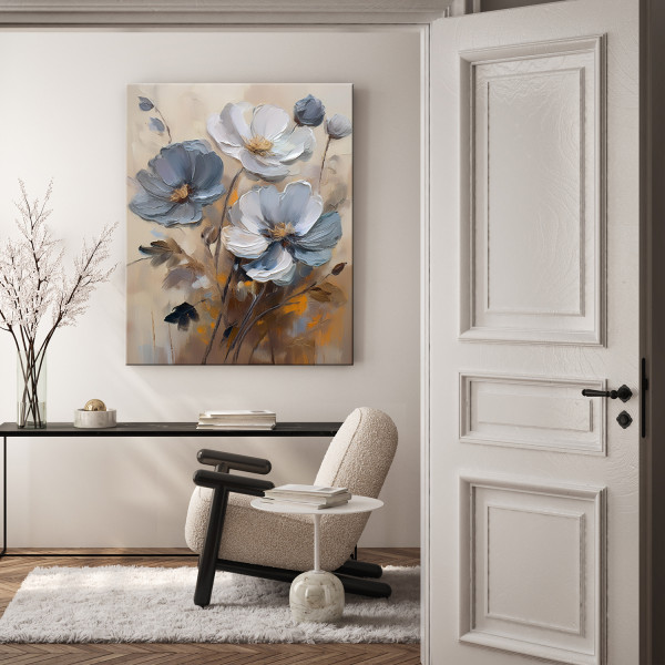 Feeby Obraz na płótnie, Malowany Kwiat Szary Beżowy 40x60