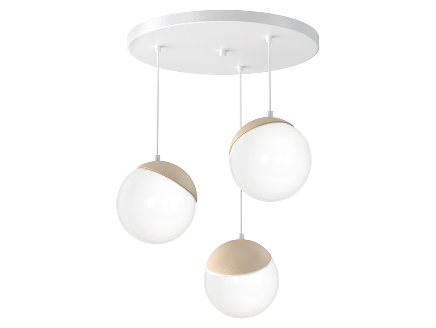 Lampa wisząca Sfera Wood3-punktowa szklana biała