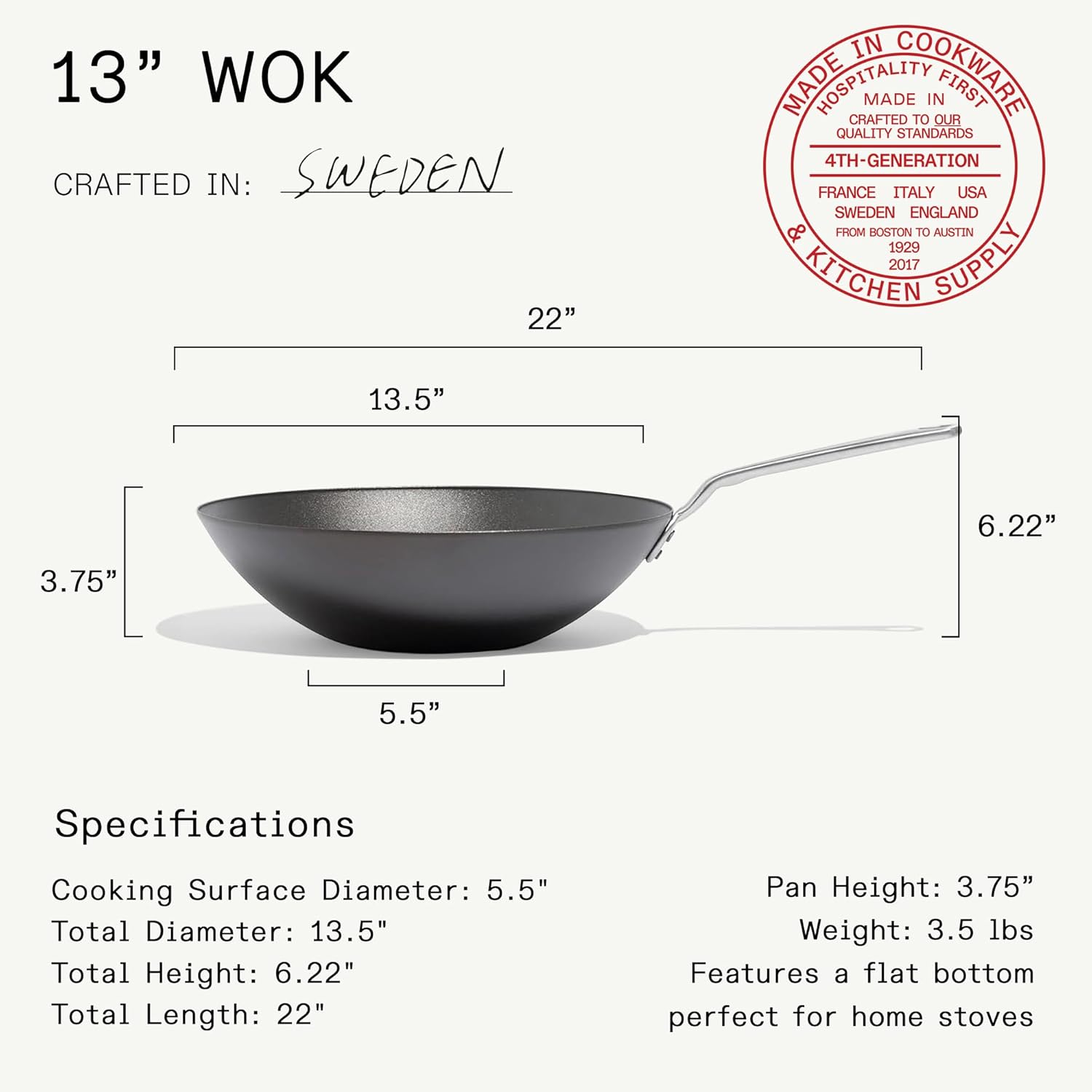 Made In Cookware | 13 Seasoned Carbon Steel Wok - (Like Cast Iron, but Better) | Professional Cookware | Crafted in Sweden | Induction Compatible