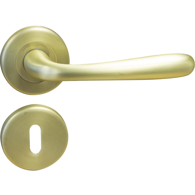Poignée de porte sur rosace avec entrée en laiton satiné 2 pièces