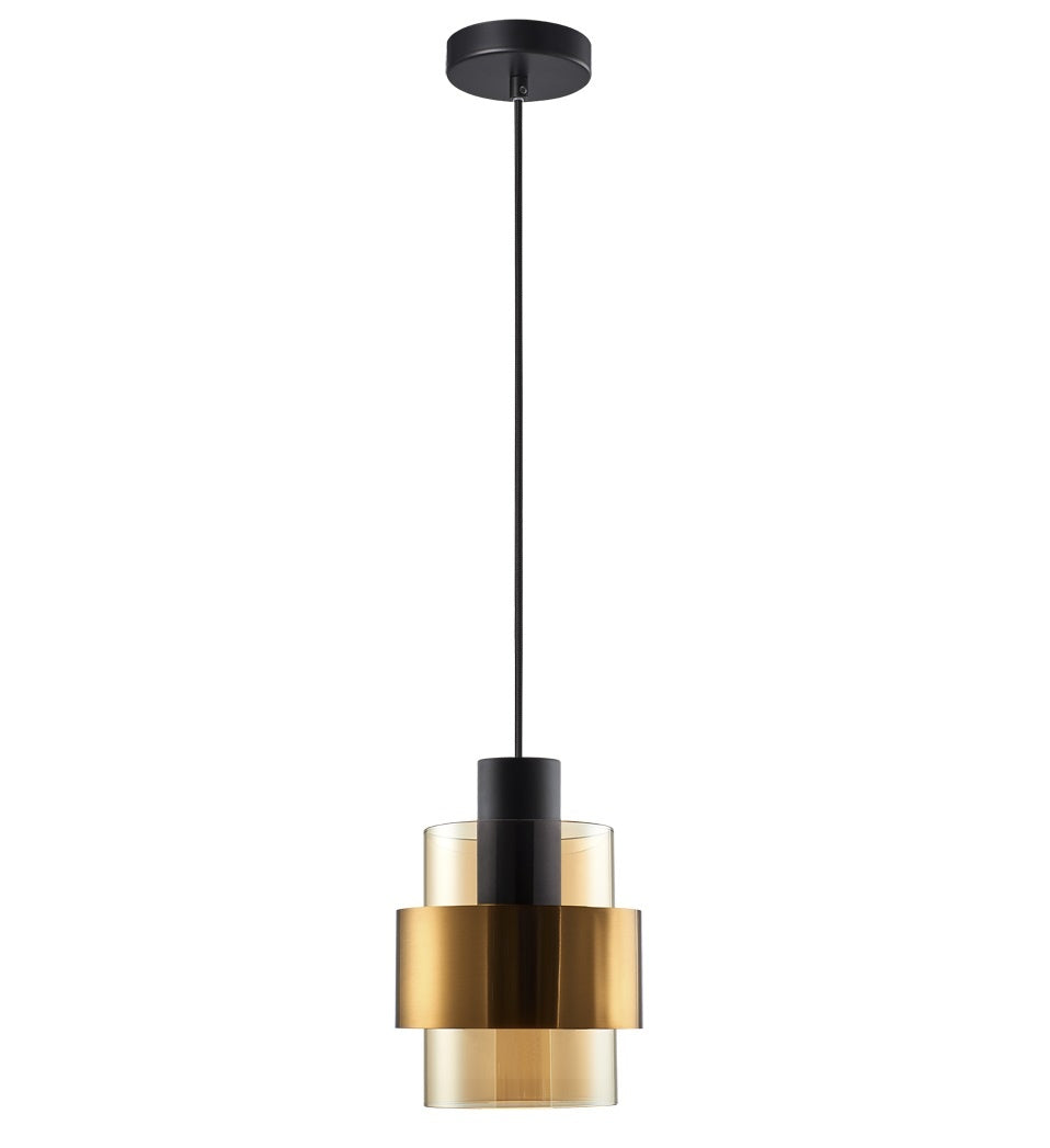 Freelight Freelight Hanglamp Chiasso Zwart Goud & Amber Glas 1 Lichts
