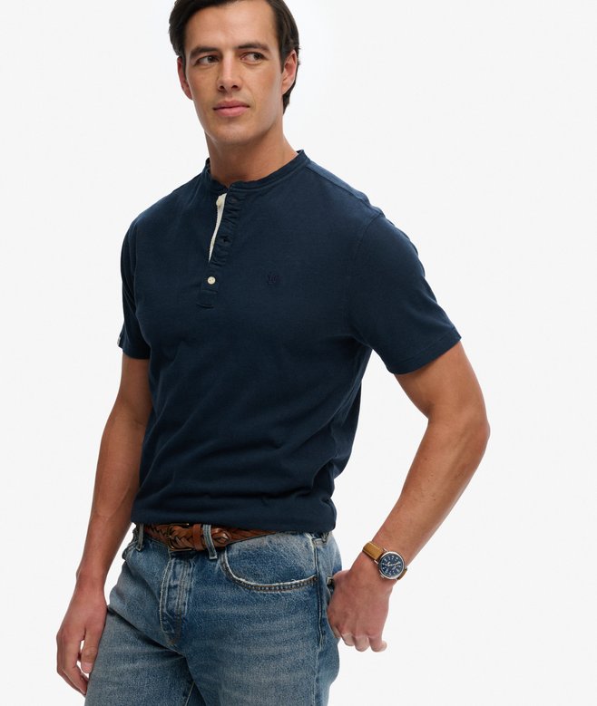 Classic Cotton Linen Short Sleeve Henley T-shirt