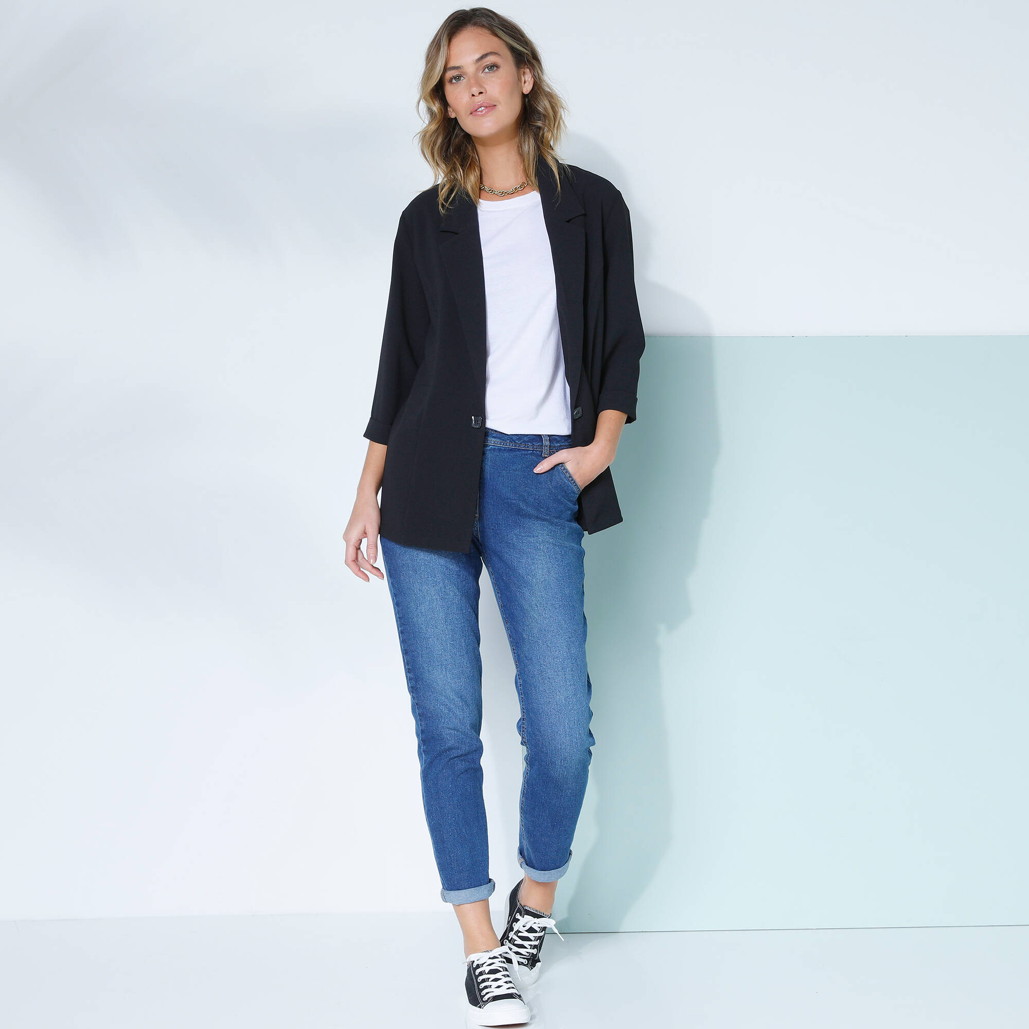 Veste manches 3/4, cr&ecirc;pe fluide