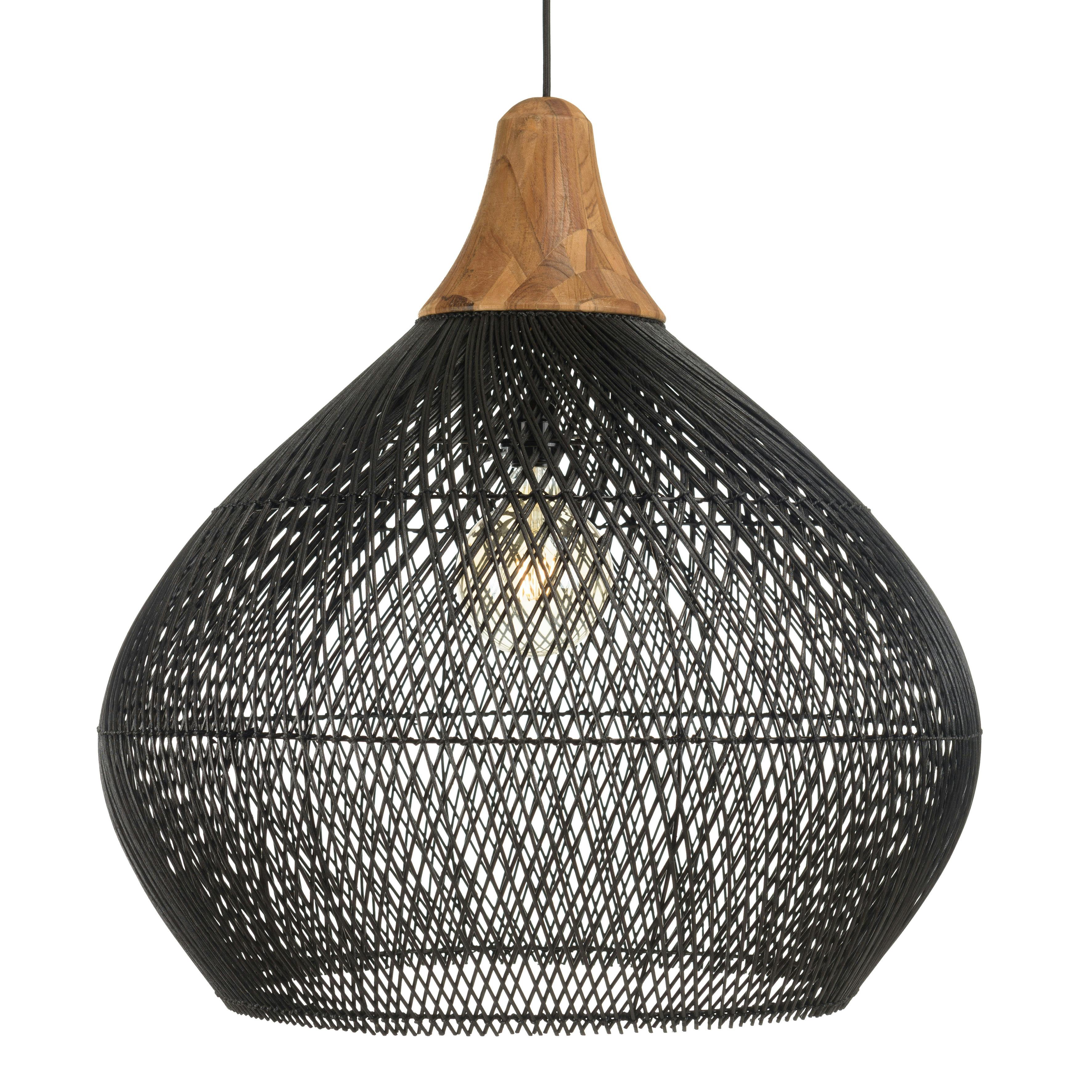 Suspension cloche 68x68cm en rotin couleur noire et teck FOLELLI