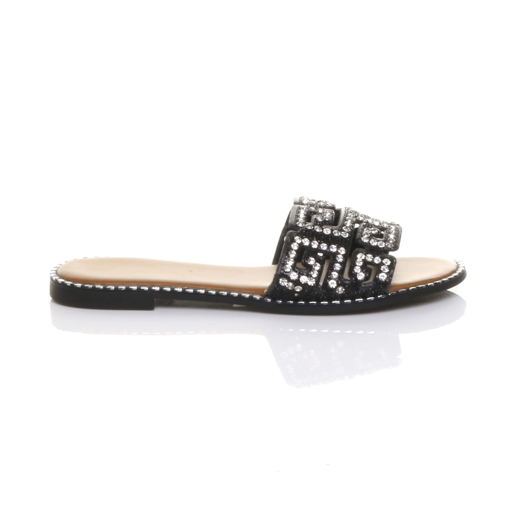 AJVANI Flat Diamante Mule Sandals Flip Flops Sliders