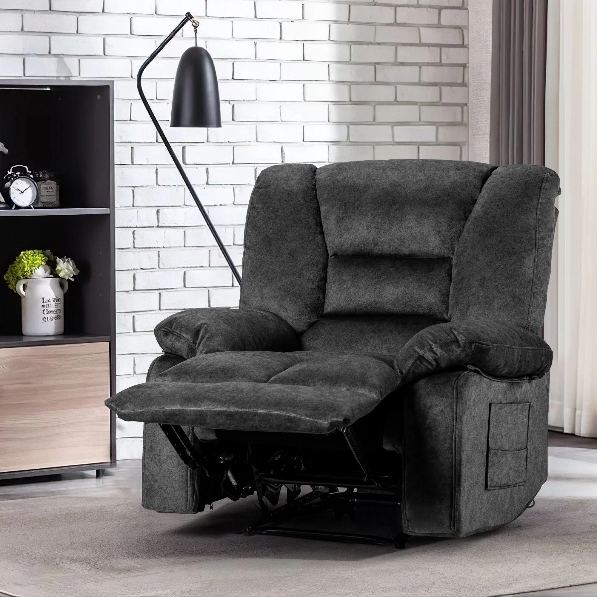 Grey Extra-Wide Recliner Sofa Chair with Full-Body Massage and Lumbar Heating, Sturdy Heavy-Duty Frame, and Adjustable Recline