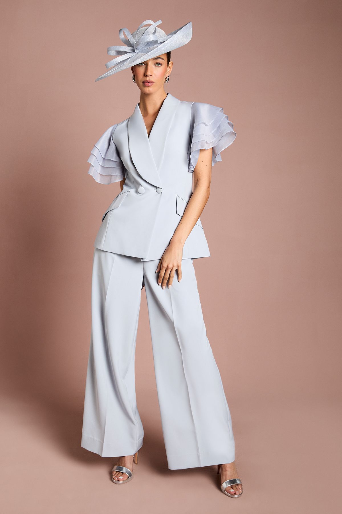 Coast Lisa Tan Frill Sleeve Statement Blazer
