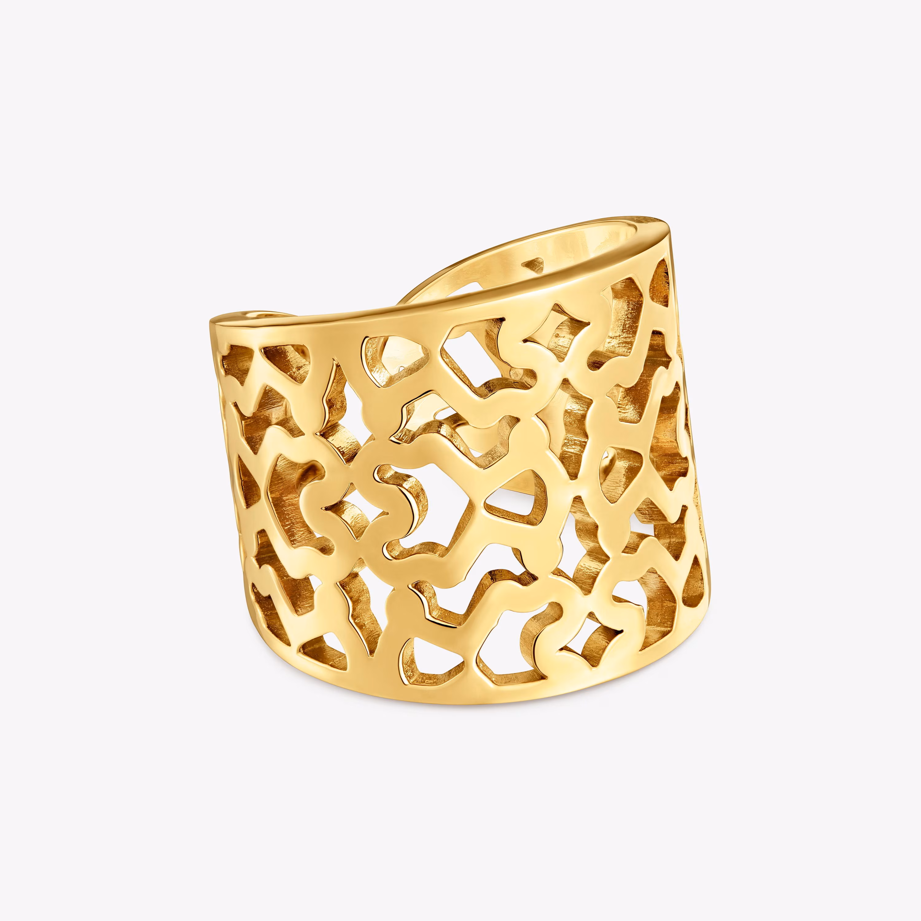 Anillo abierto de acero dorado Kaos