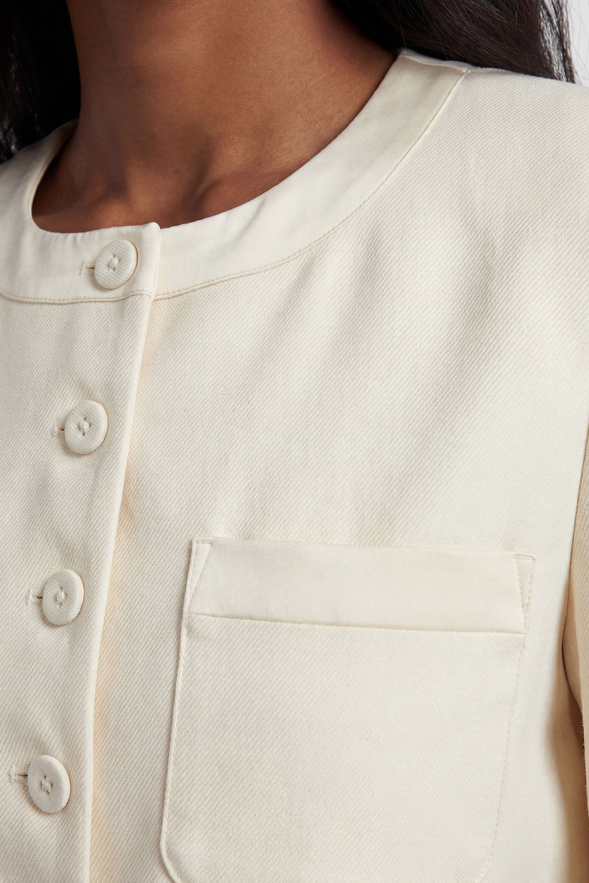 KarenMillen Petite Satin Tux Tailored Collarless Cropped Blazer