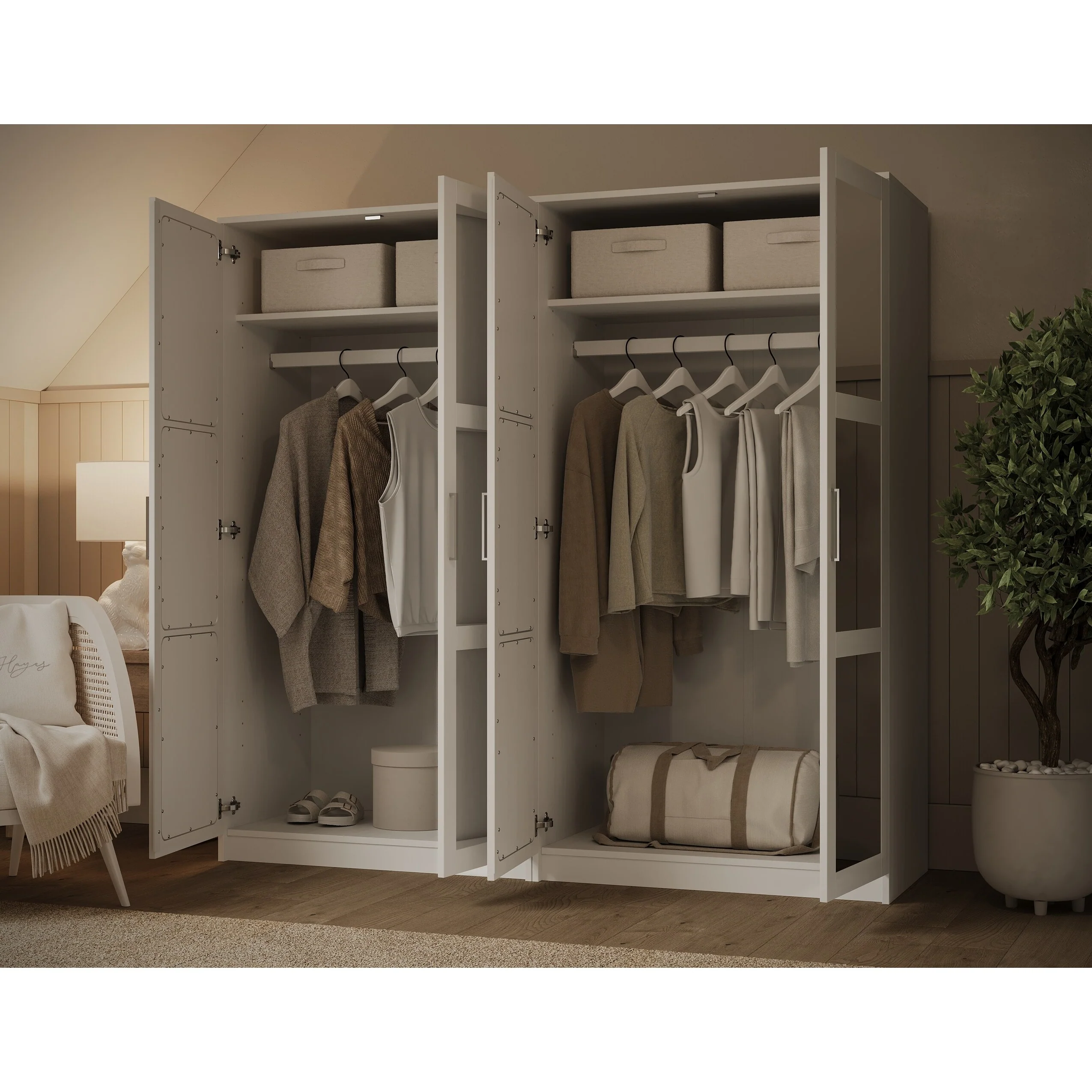 Palace Imports 100% Solid Wood 4-Door Urban Wardrobe Armoire with Mirrored Doors