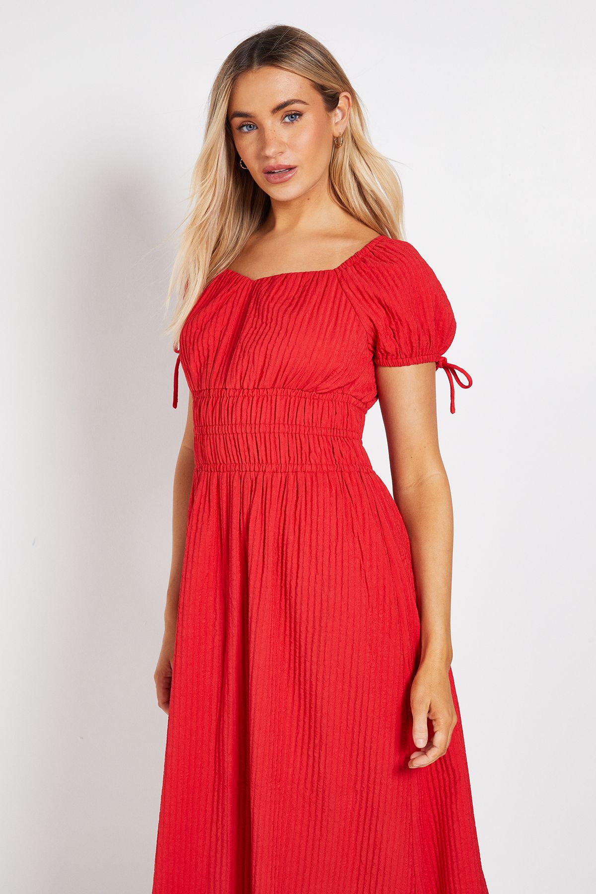 Dorothy Perkins Tie Cap Sleeve Elasticated Channel Waist Midi Dress