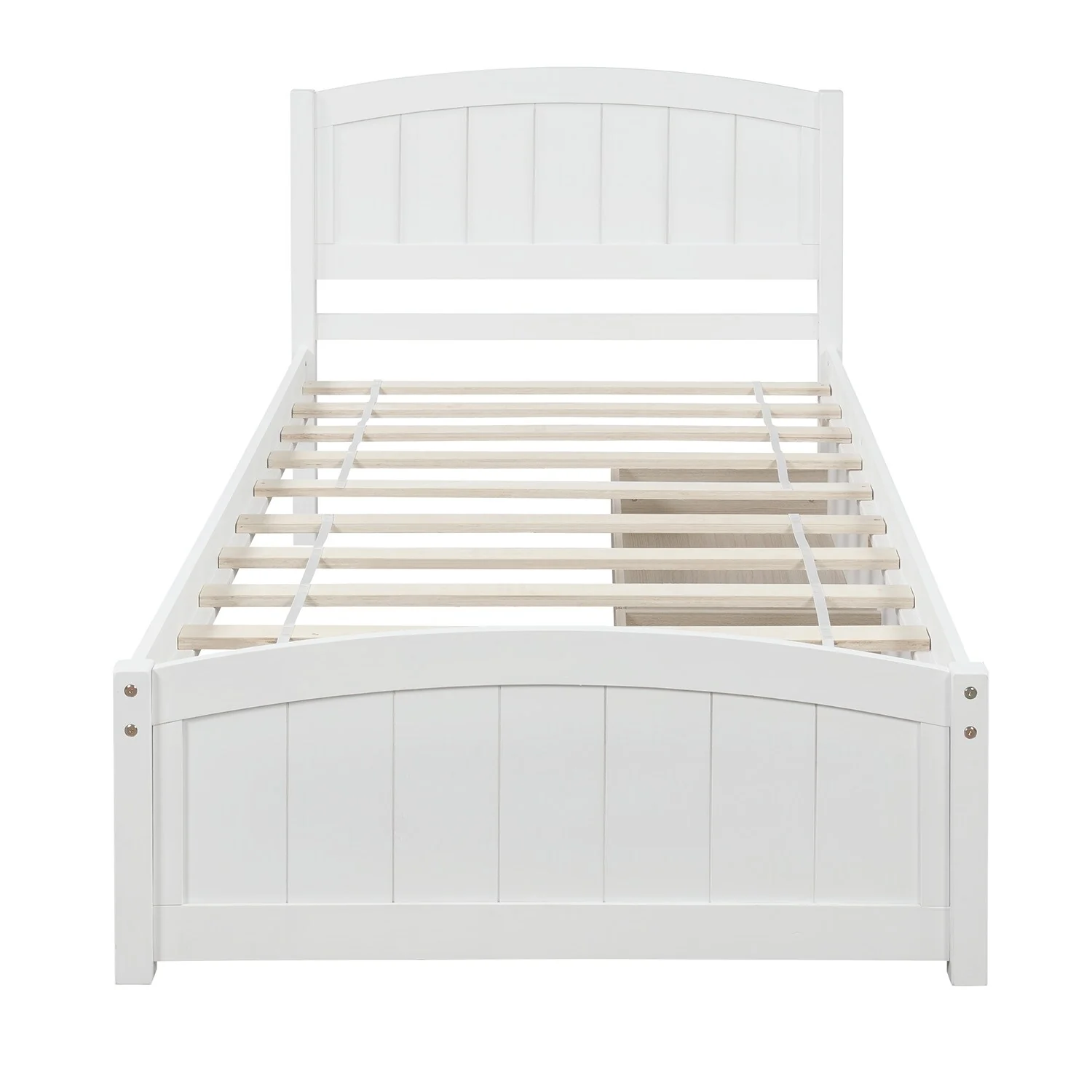 Minimalist Twin Platform Bed with Storage Drawers, Pine Wood Frame, White Finish