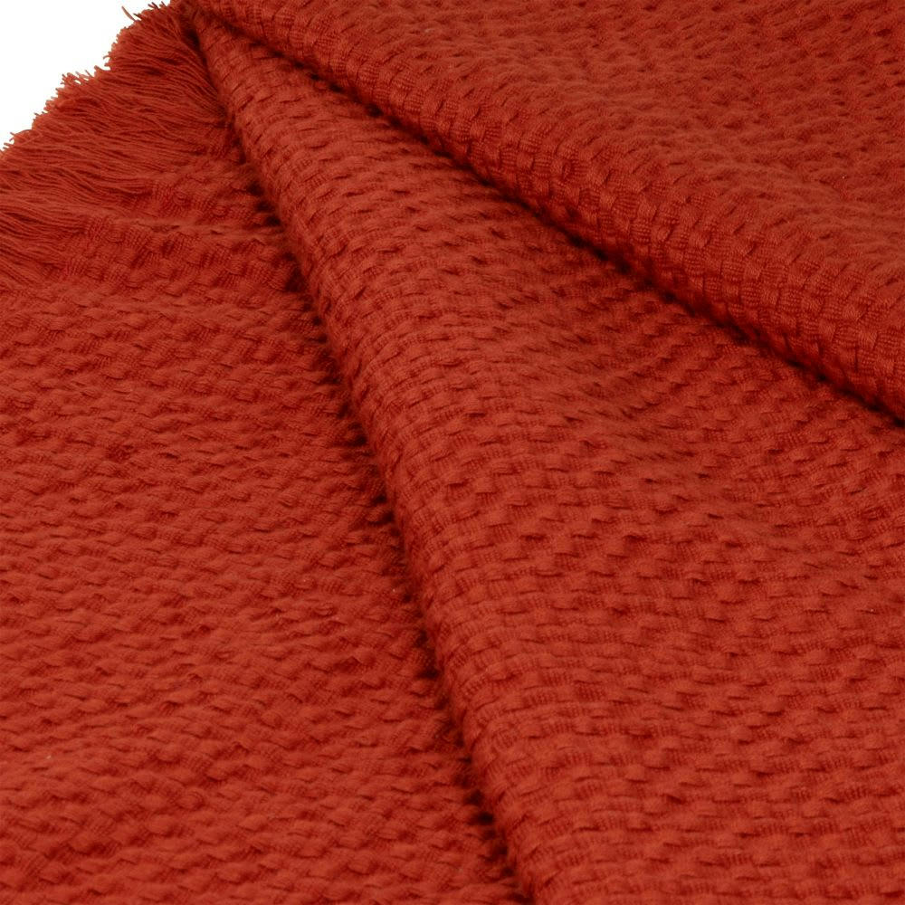IRAJA - Plaid en coton gaufré terracotta à franges 130x170