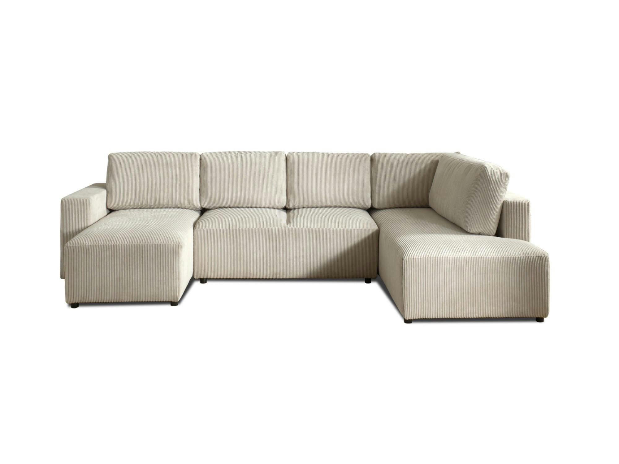 LIVY - Canapé panoramique 7 places angle droit en velours côtelé beige