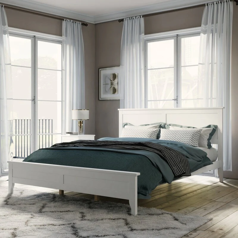 White Solid Wood Queen Platform Bed