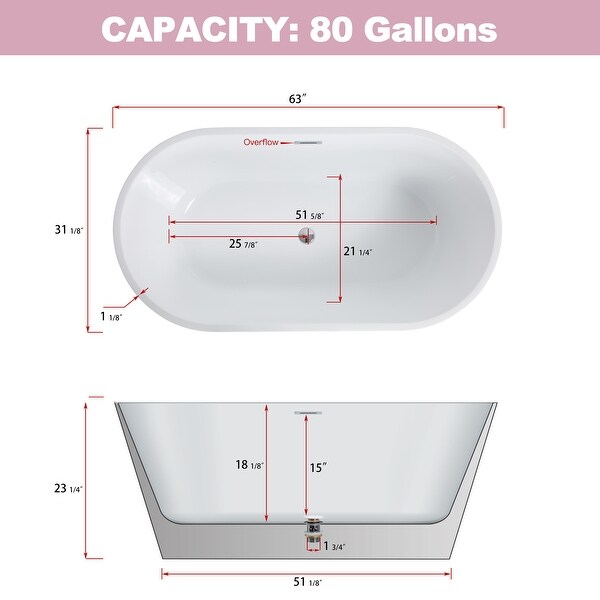 Freestanding Black Acrylic Bathtub Standalone Soaking Tub
