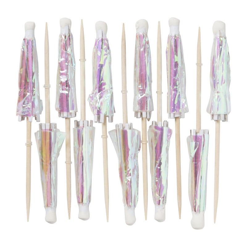 Cocktail parapluutjes iriserend - set van 12