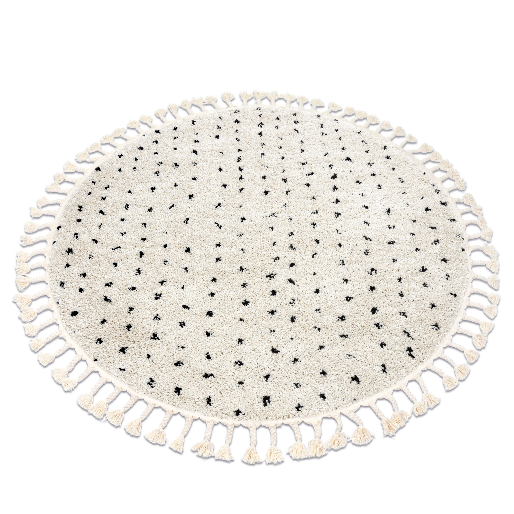 Dywan BERBER SYLA B752 kropki krem Frędzle berberyjski koło 120 cm