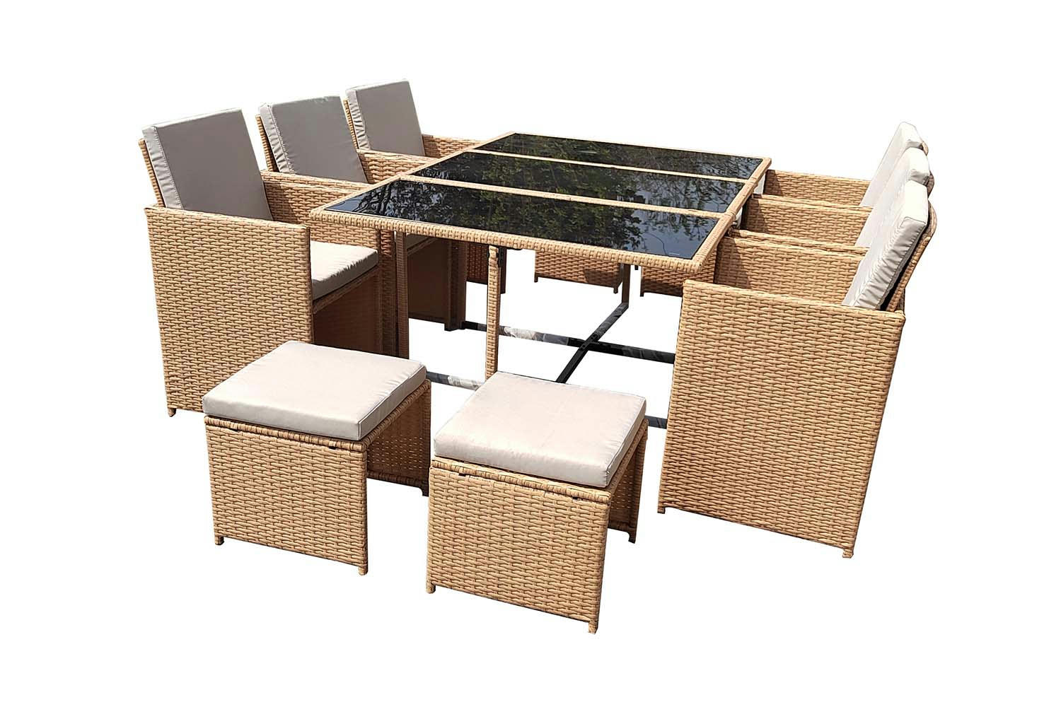 FLORIDA - Salon de jardin résine tressée naturel 10 places