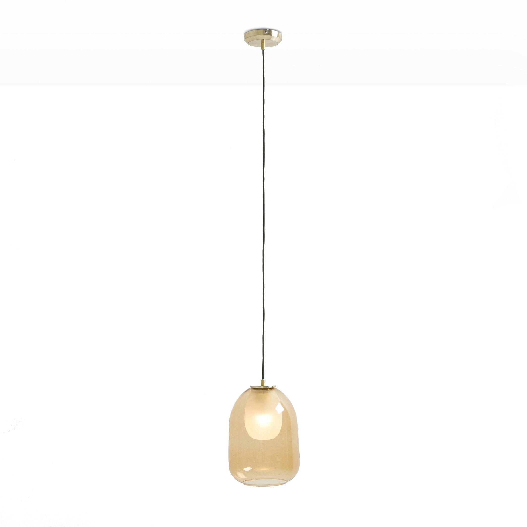 Suspension laiton et verre ambré Ø20 cm, Bumble