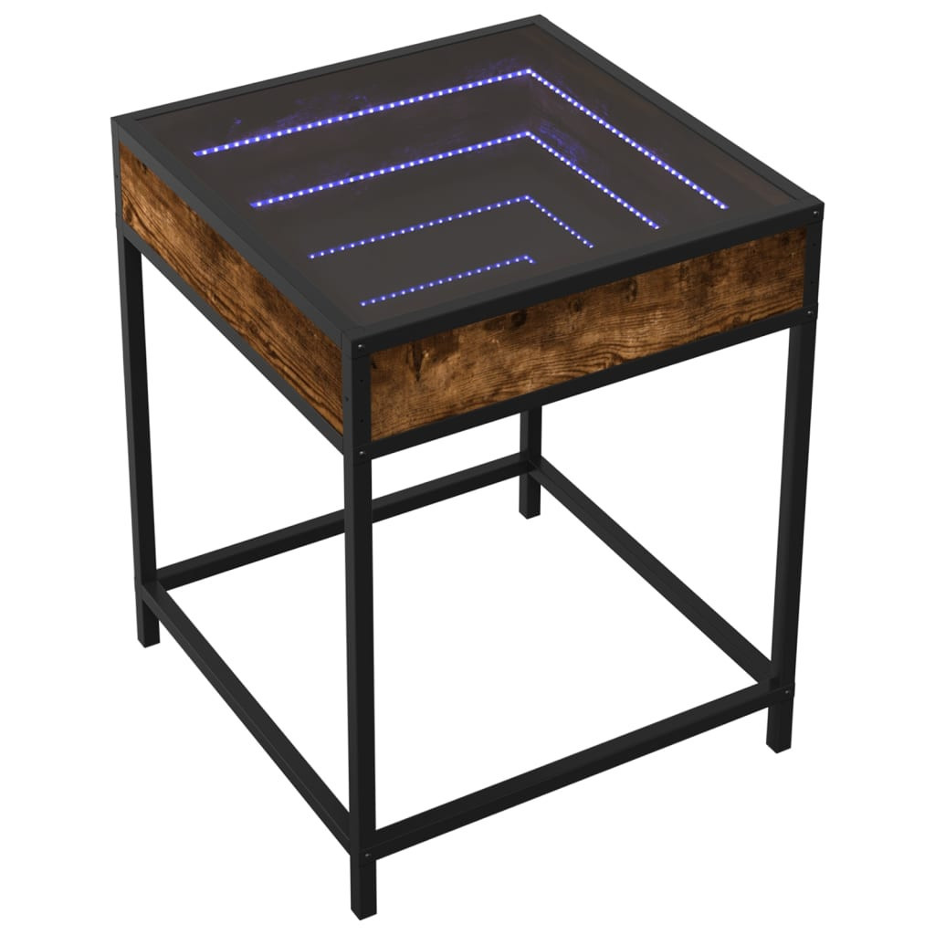 Stolik Kawowy Ława Stół Brązowy 40x40x51 Oświetlenie Led Do Salonu