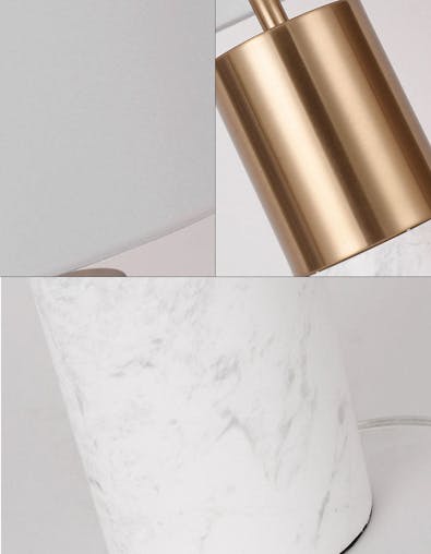 SOGA 2X 60cm White Marble Bedside Modern Desk Table Lamp Living Room Shade with Cylinder Base