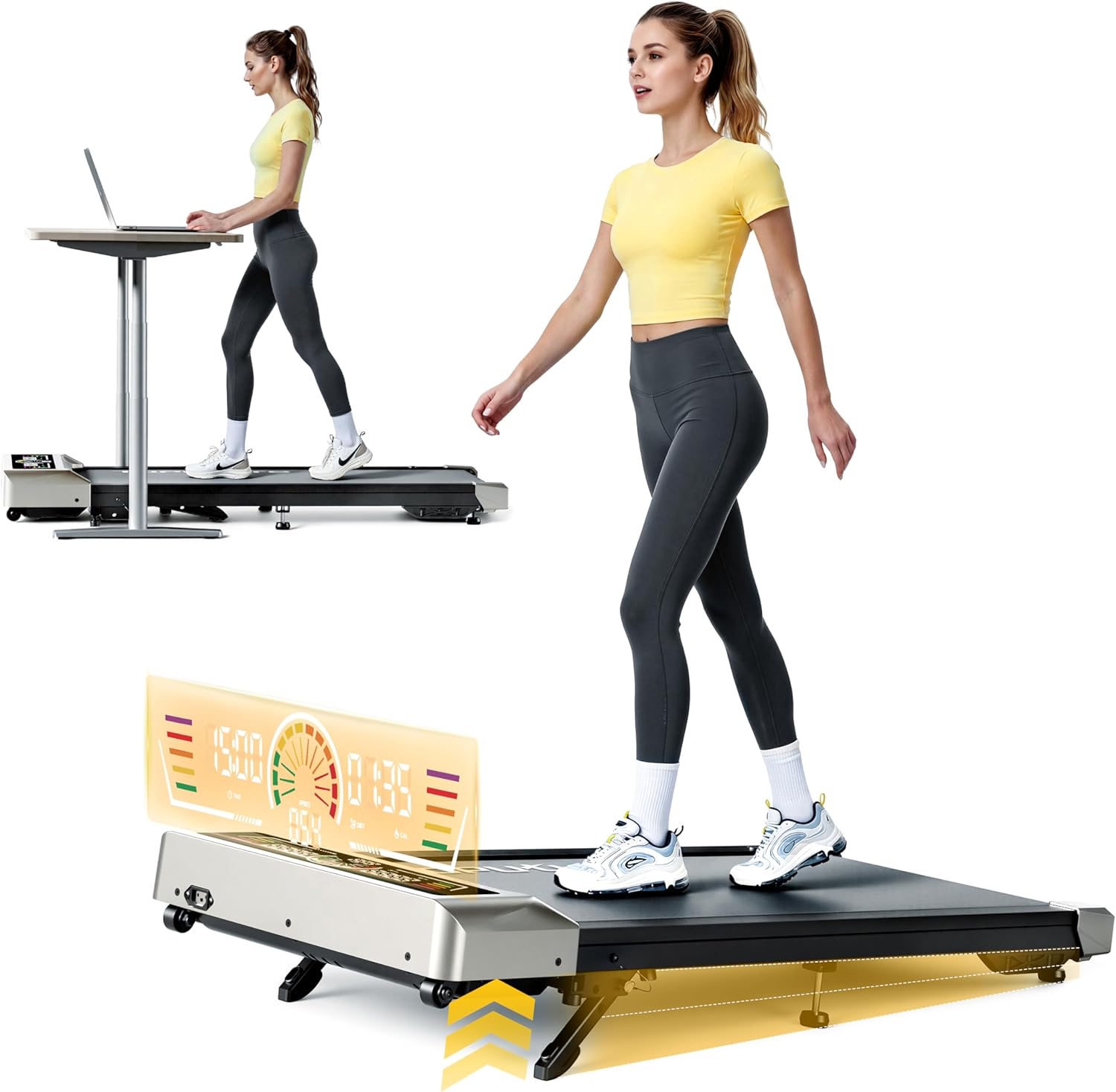 TOPUTURE Walking Pad with 10% Incline, 3.0HP Brushless Quiet Under Desk Treadmill, Portable Treadmills for Home/Office, Running Machine 300 lbs Capacity with RGB LED Screen, Remote Control/App Control