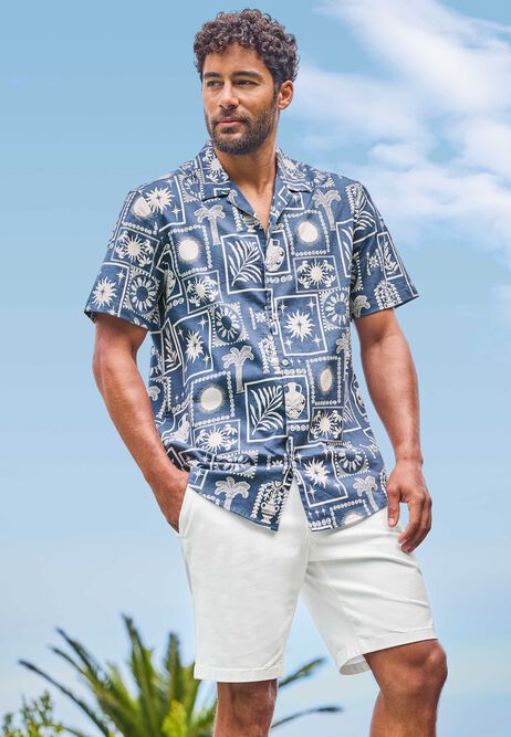 Mens Blue Tile Print Short Sleeve Shirt