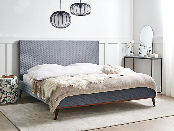 Lit avec sommier Velours BAYONNE 180 x 200 cm Gris clair
